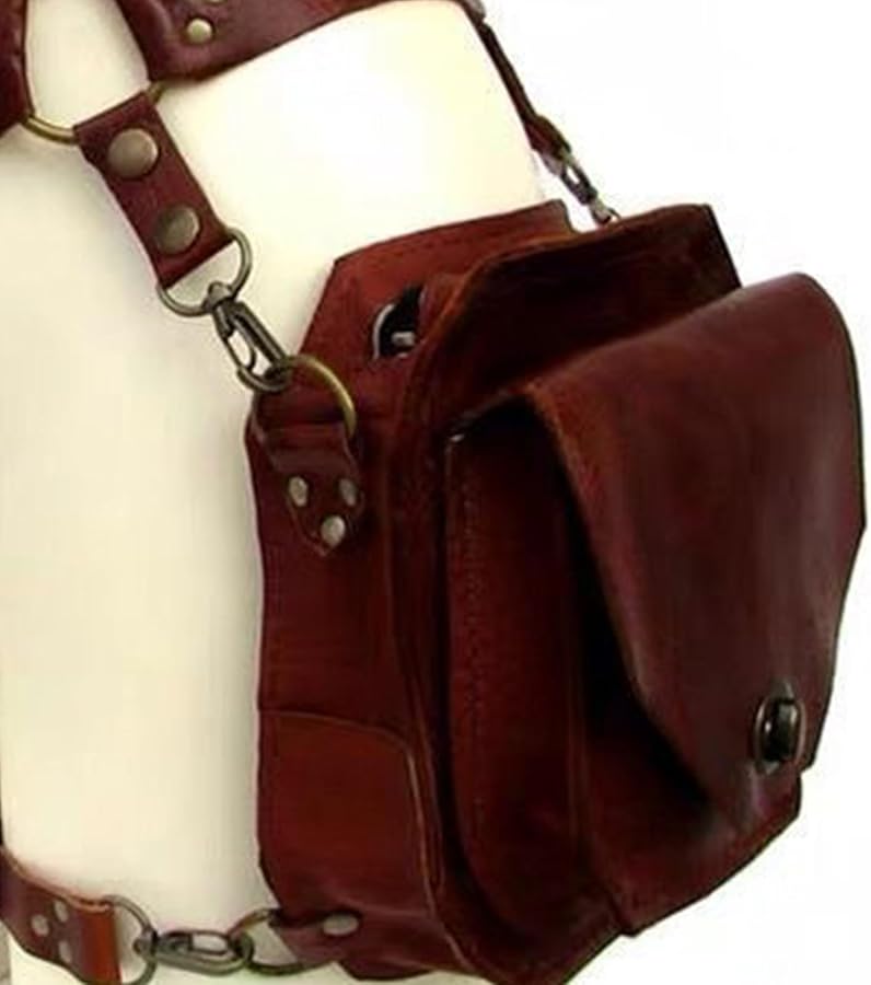 Brown Steampunk Waist Pack Thigh Bag Leather Motorcycle Belt Leg Halloween Costume Accessories - Image 2